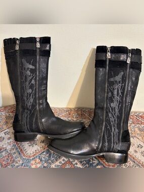 London Underground Black Leather Suede Side Zip  Moto Boots